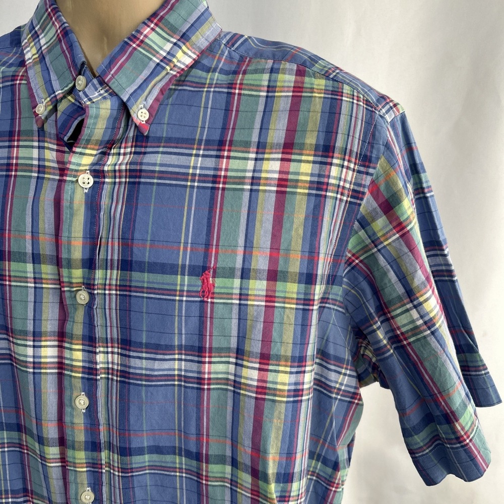 Polo Ralph Lauren Shirt Mens Sz L Madras Plaid Short Sleeve Button Multicolor - Picture 2 of 8